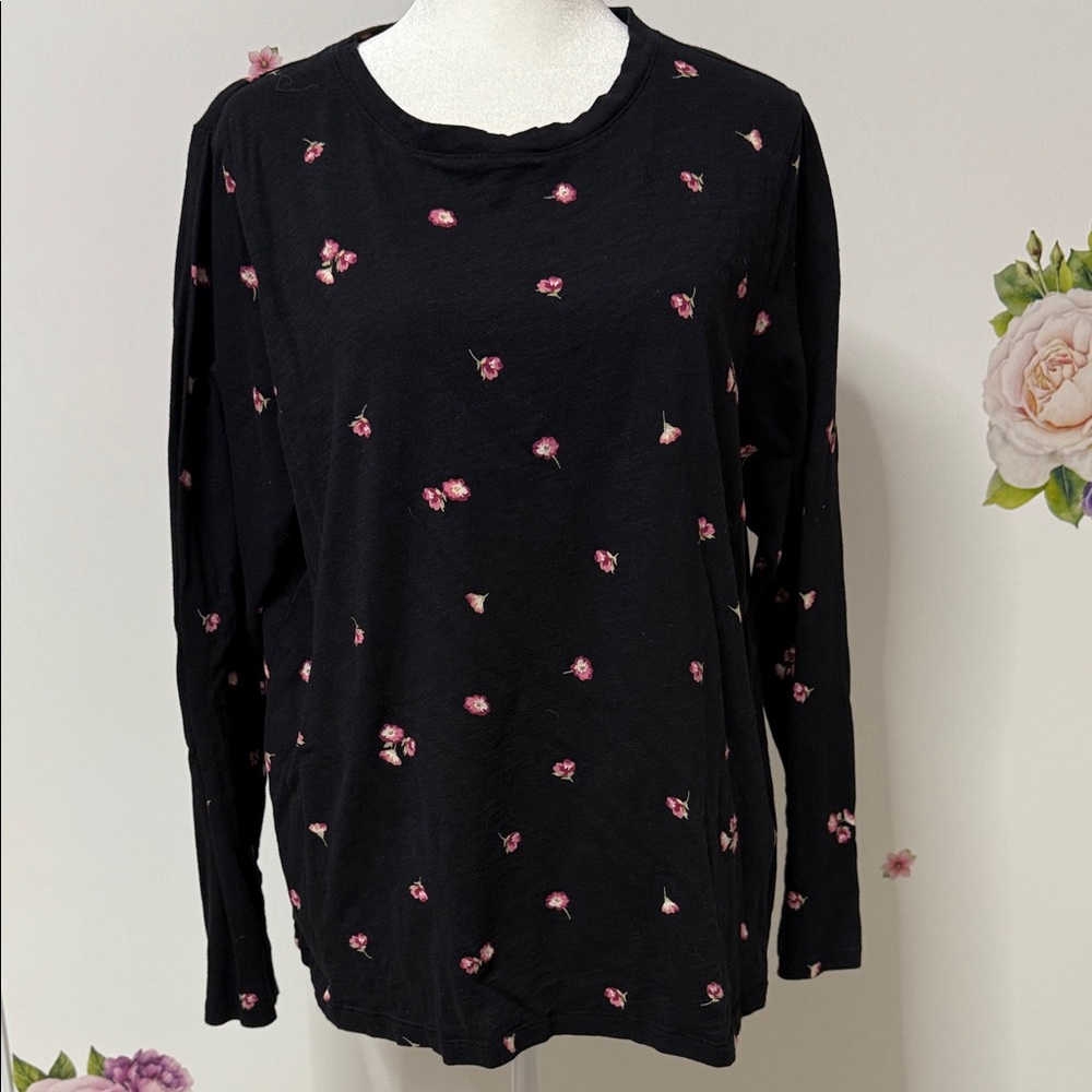 Sonoma Black Top with Pink Floral Accents